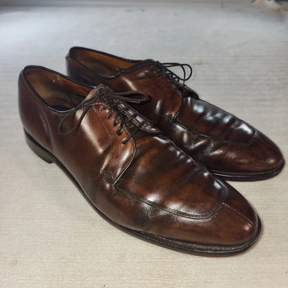 Allen Edmonds Mens 11 D Brown Leather Split-Toe Blucher Apron Toe Derby Shoes